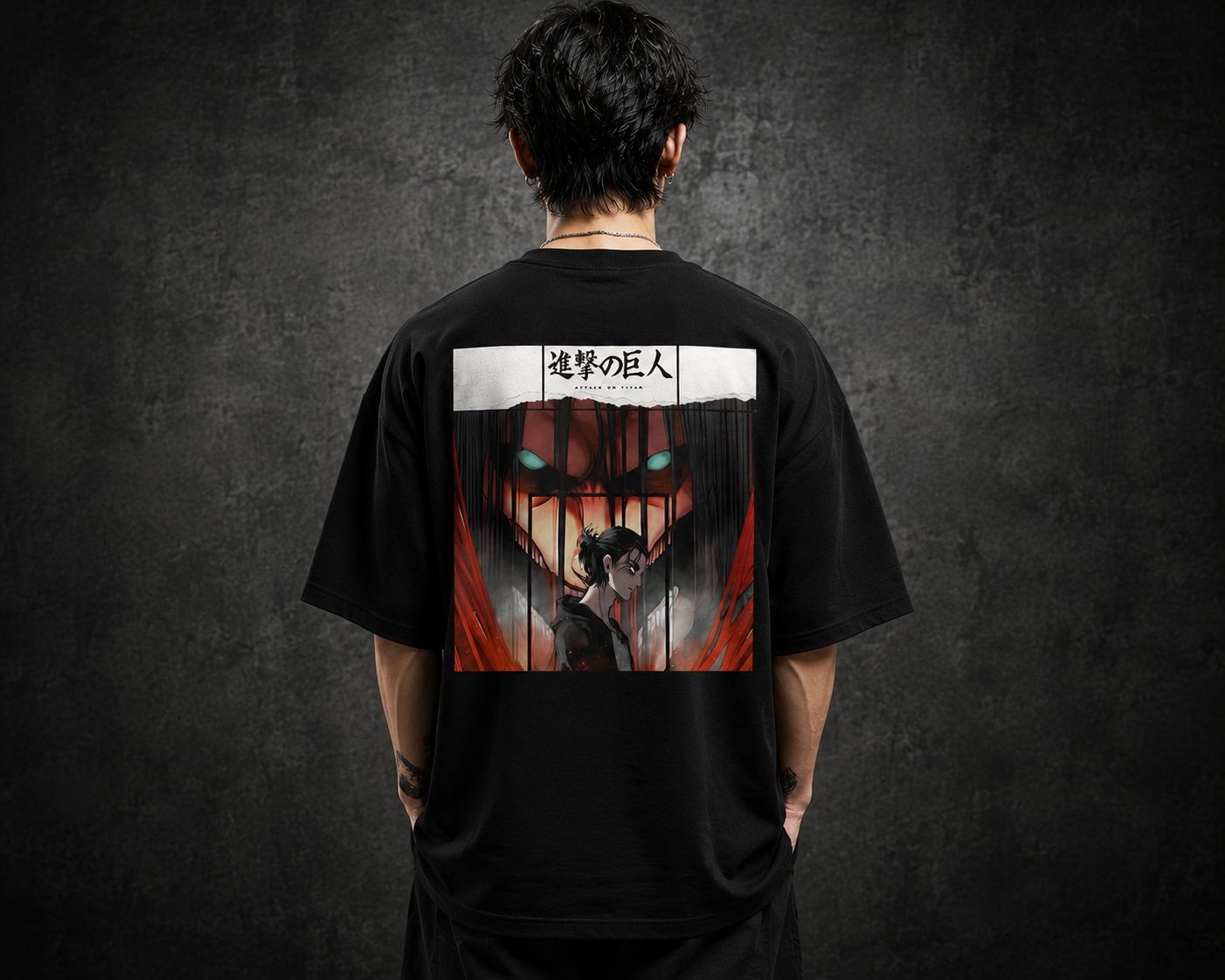 Attack on Titan Oversized Graphic T-Shirt | 240 GSM French Terry Cotton | Anime Streetwear (Black)