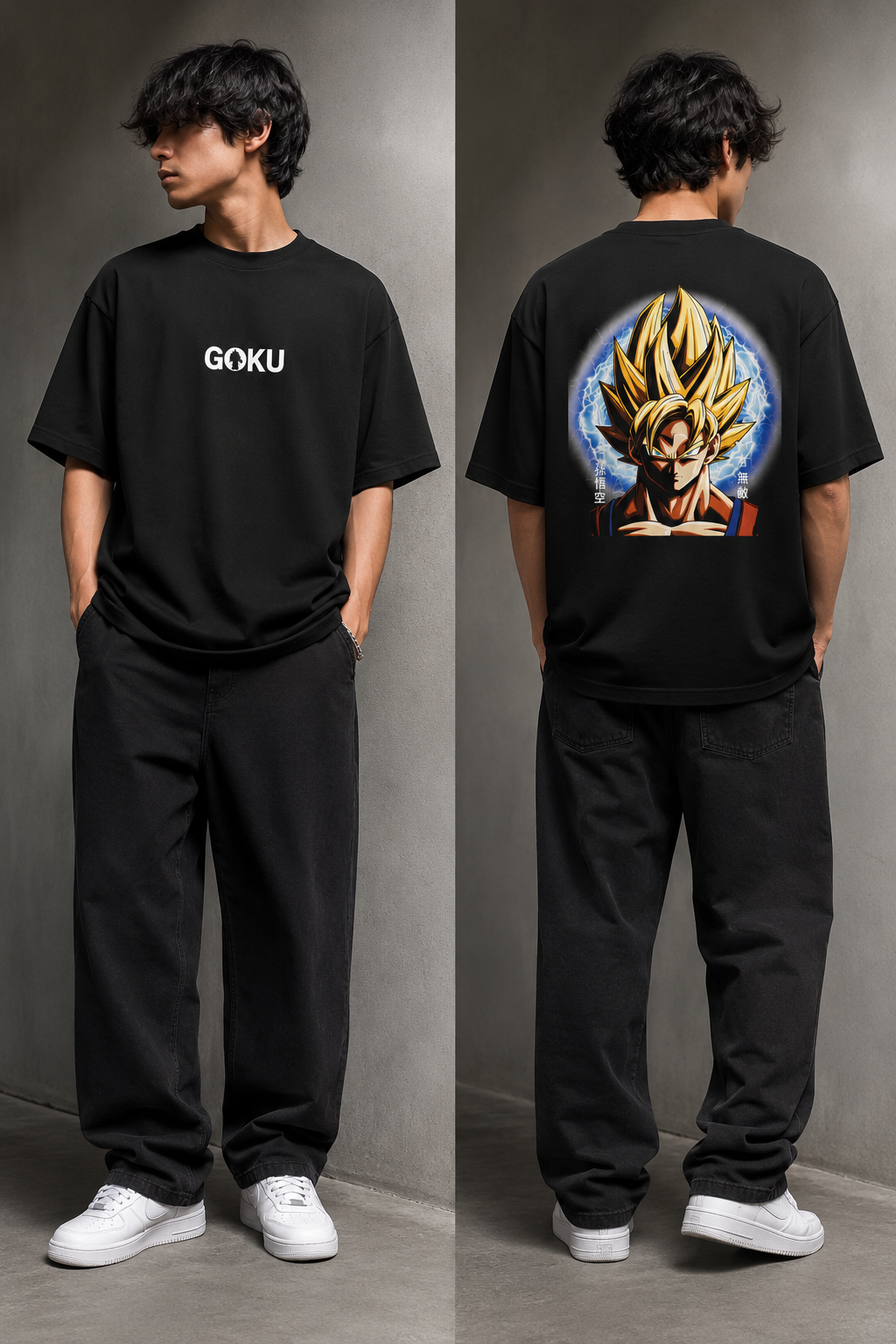 GOKU Awakening Oversized Graphic T-Shirt | 240 GSM French Terry Cotton | Anime Streetwear (Black)