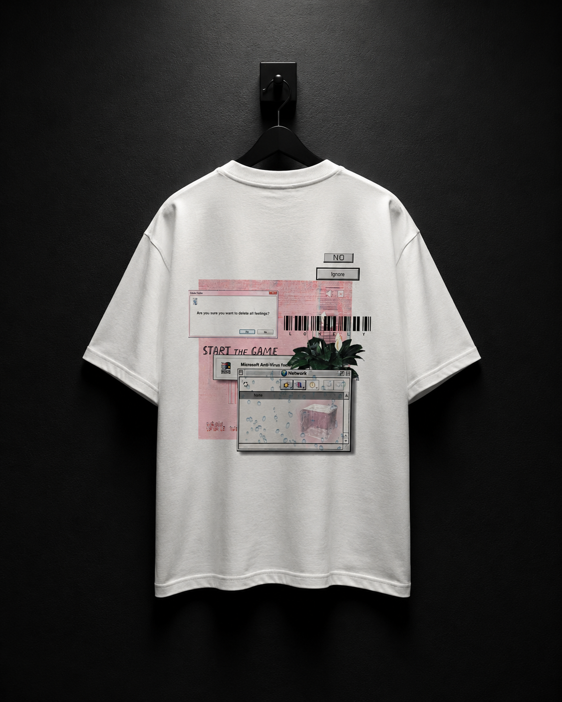 404 Not Found Oversized Graphic T-Shirt | 240 GSM French Terry Cotton | Retro Glitch Streetwear (White/Black)