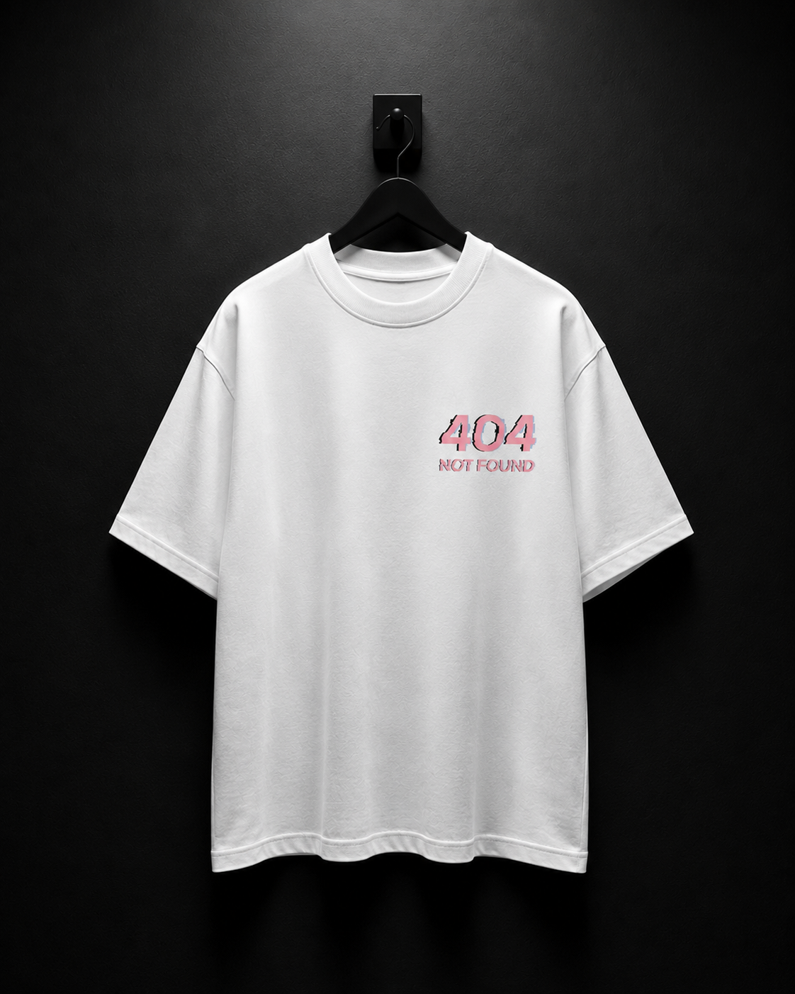 404 Not Found Oversized Graphic T-Shirt | 240 GSM French Terry Cotton | Retro Glitch Streetwear (White/Black)