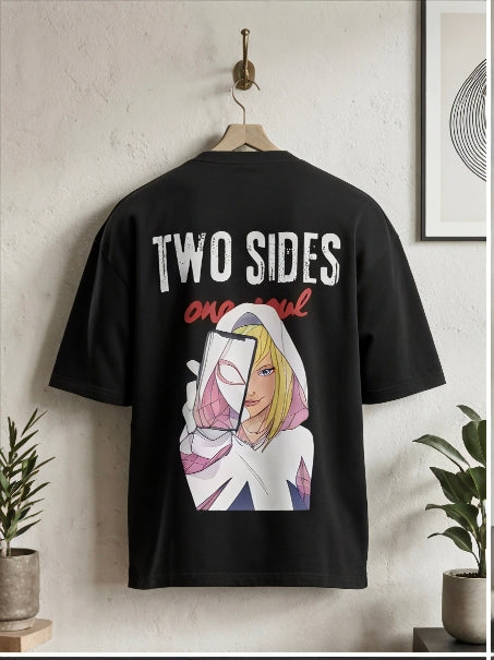 Spidy & Ghost Spider Oversized Graphic T-Shirt | 240 GSM French Terry Cotton | Black Anime Streetwear
